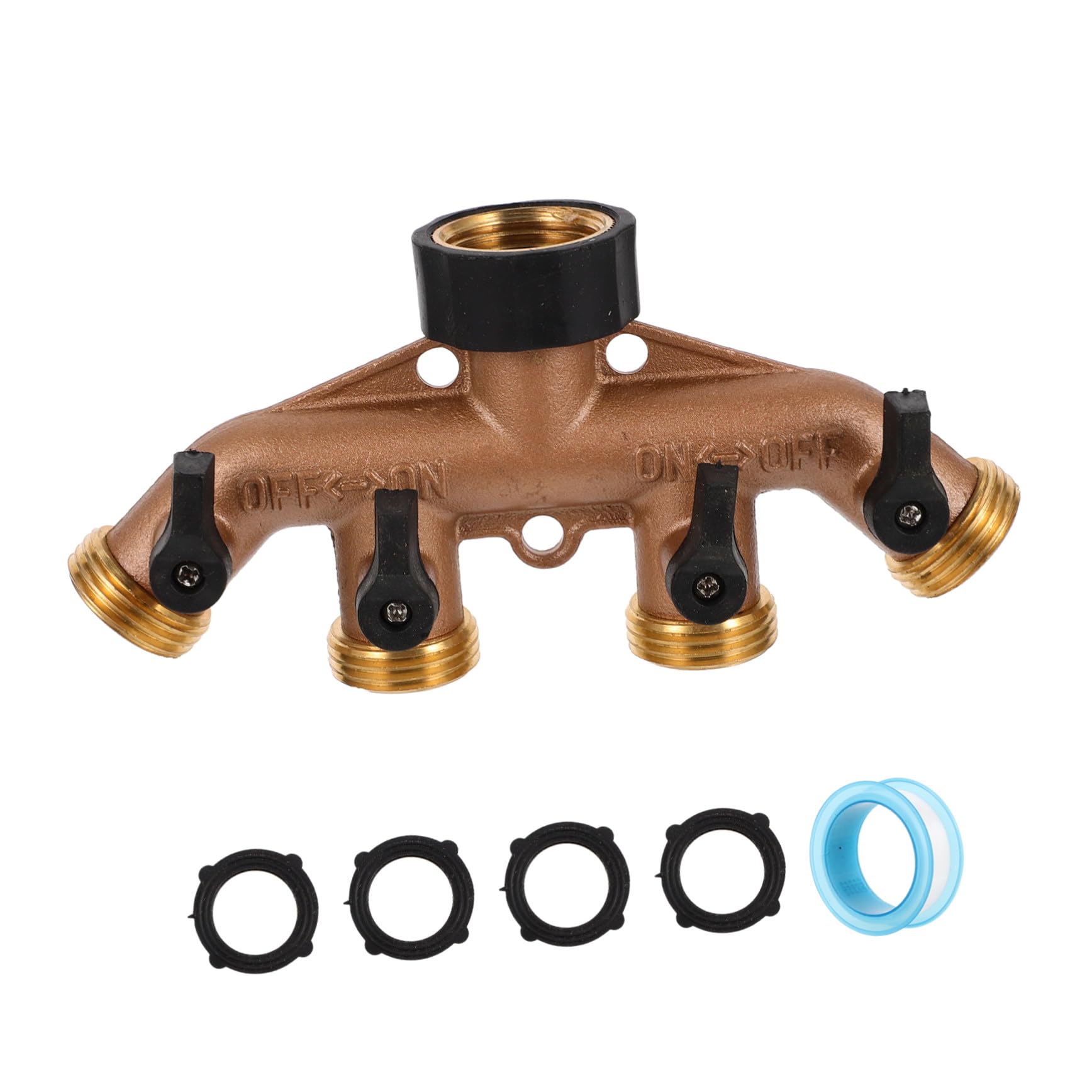 Raccord de tuyau en laiton 4 voies robuste avec adaptateur de robinet