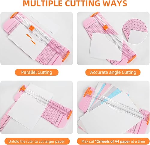 Miniatura 5 de Cortador de papel, cortador de papel portátil, herramienta para álbumes de recortes con regla lateral de protección automática de seguridad para