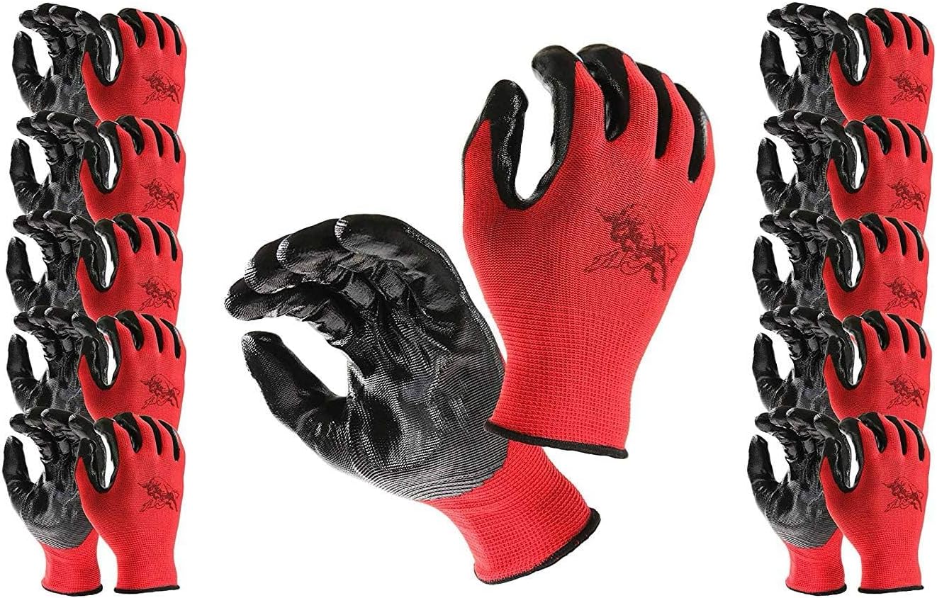 Eldorado Nitrile Coated Multipurpose Work Gloves with Grip. Color: Red (24 Pairs Pack, L)