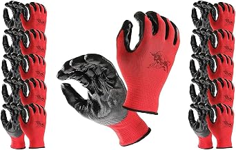 Eldorado Nitrile Coated Multipurpose Work Gloves with Grip. Color: Red (48 Pairs Pack, M)