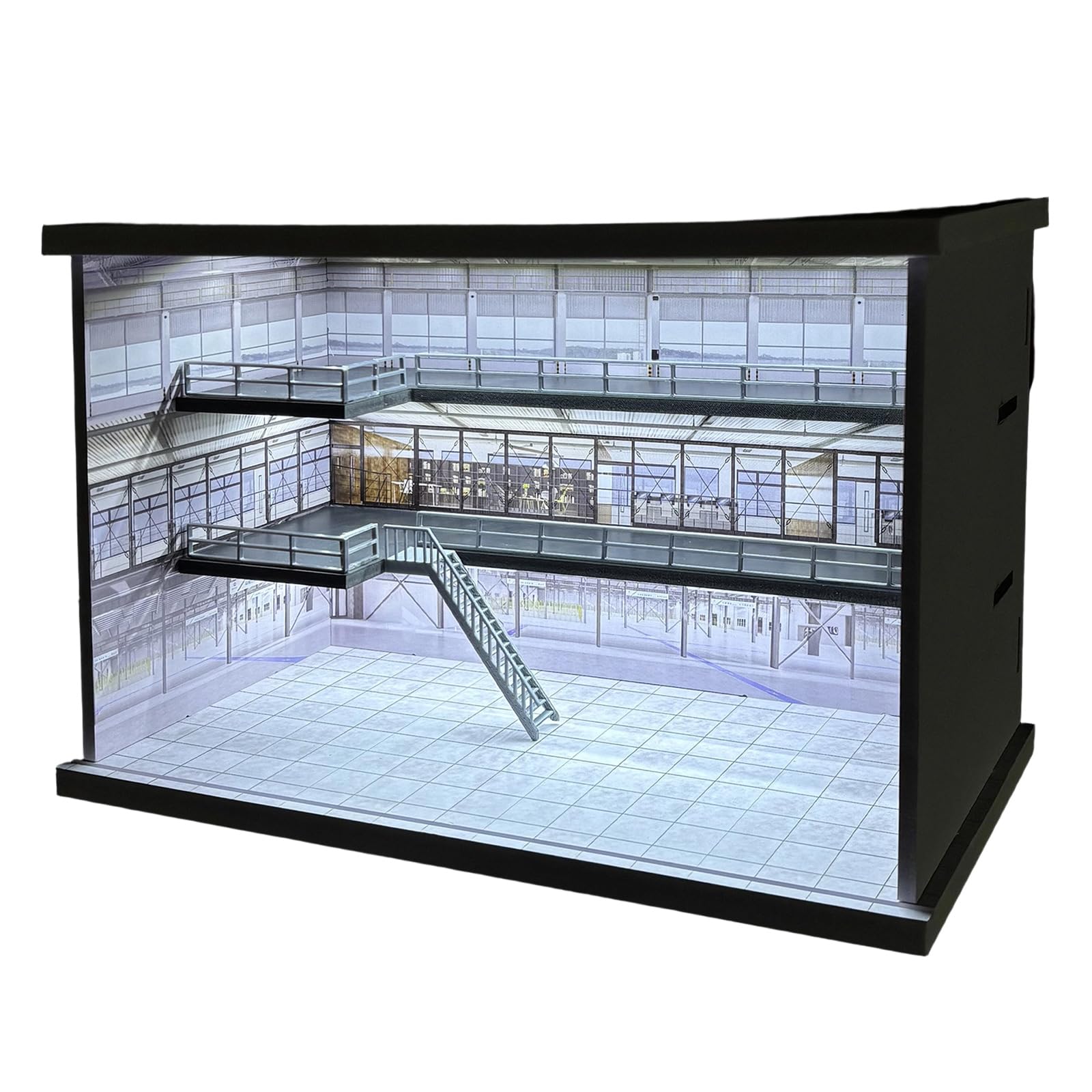 Vetrina per garage in PVC con illuminazione, scatola di esposizione per auto a più livelli per scrivania da collezione in scala 1/64, supporto per auto in alluminio pressofuso per parcheggio in