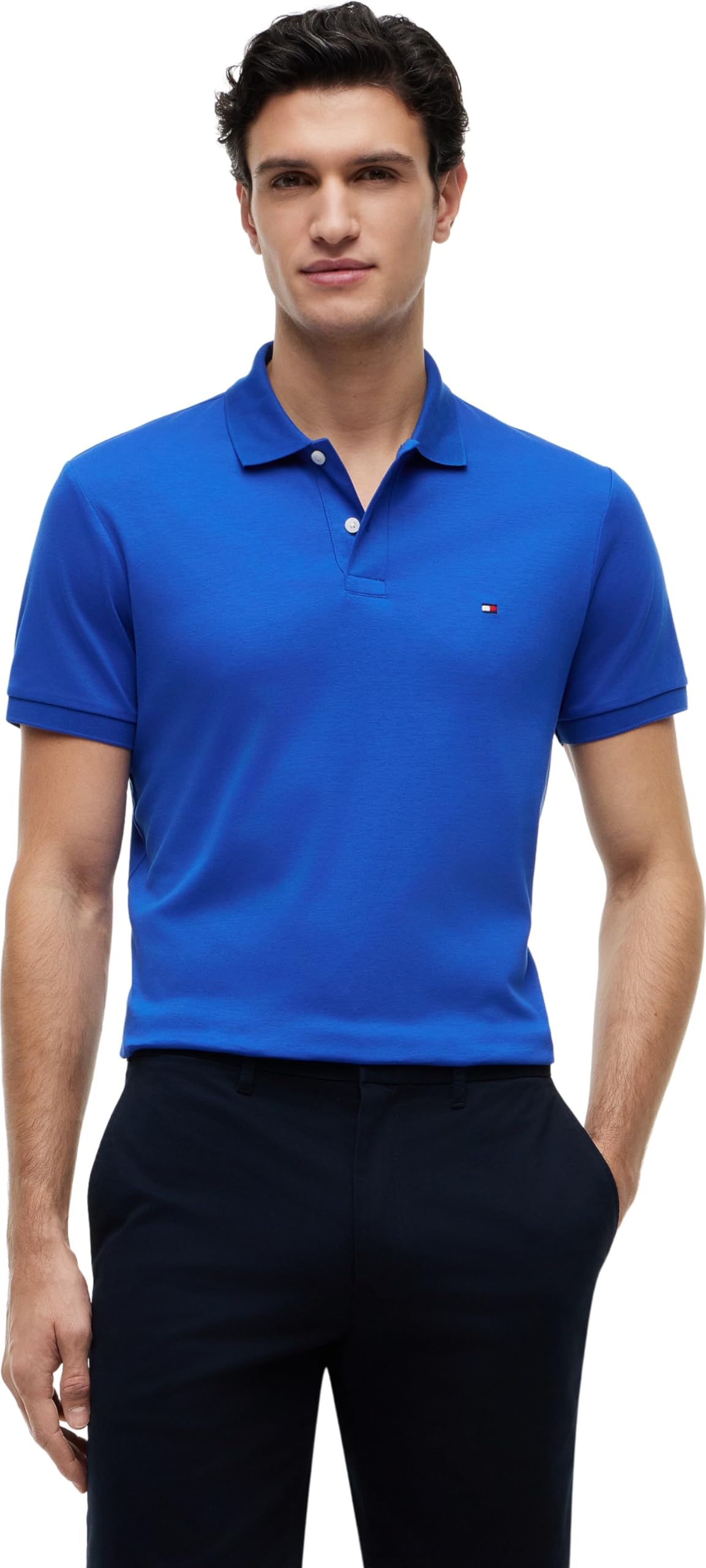 Tommy Hilfiger Herren Poloshirt Kurzarm Liquid Cotton mit Knopfleiste, Blau (Regal Blue), XS