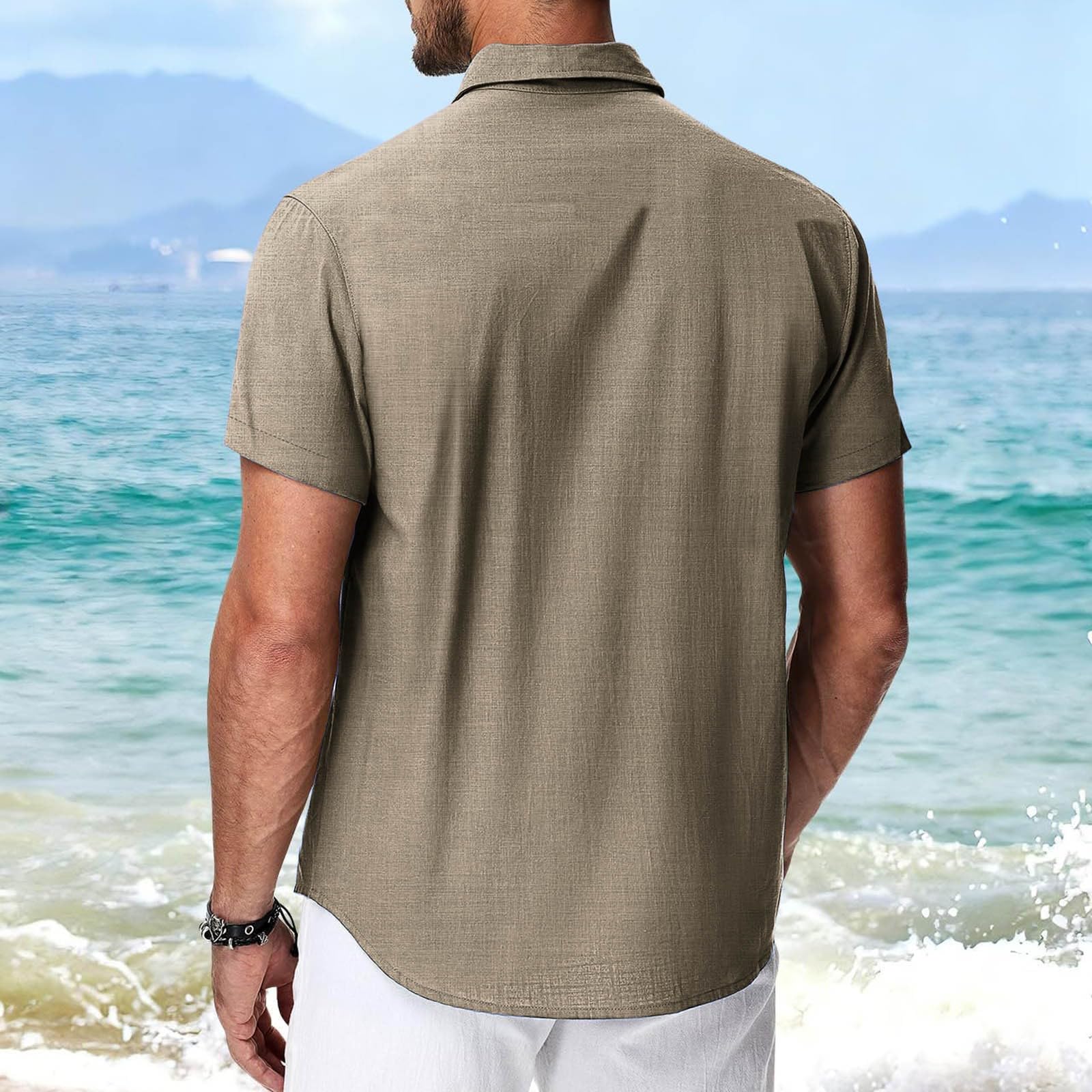 Mens Short Sleeve Dress Shirts Cotton Linen Summer Button Down Shirt for Business Work Comfy Casual Collared Shirt - 2