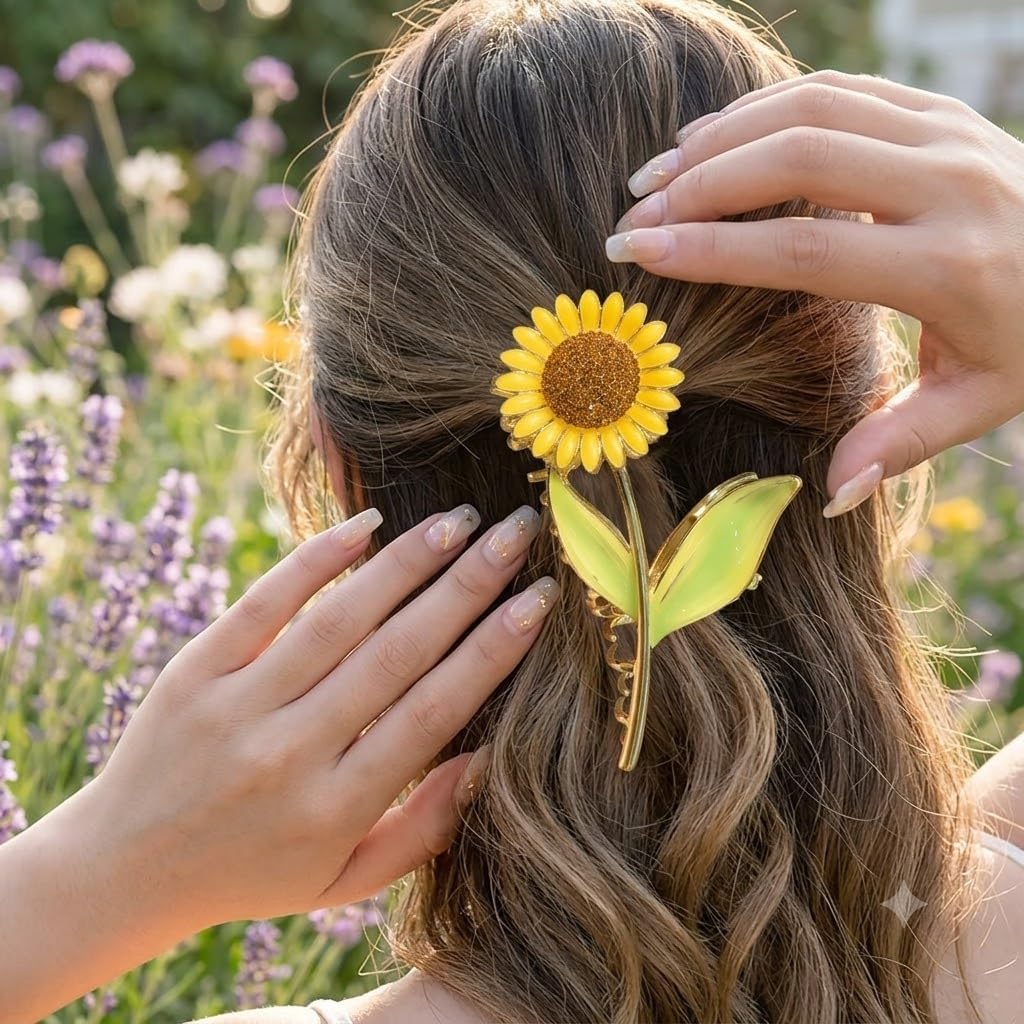 Sunflower Hair Claw Clip for Women & Girls, Floral Metal  display picture 3