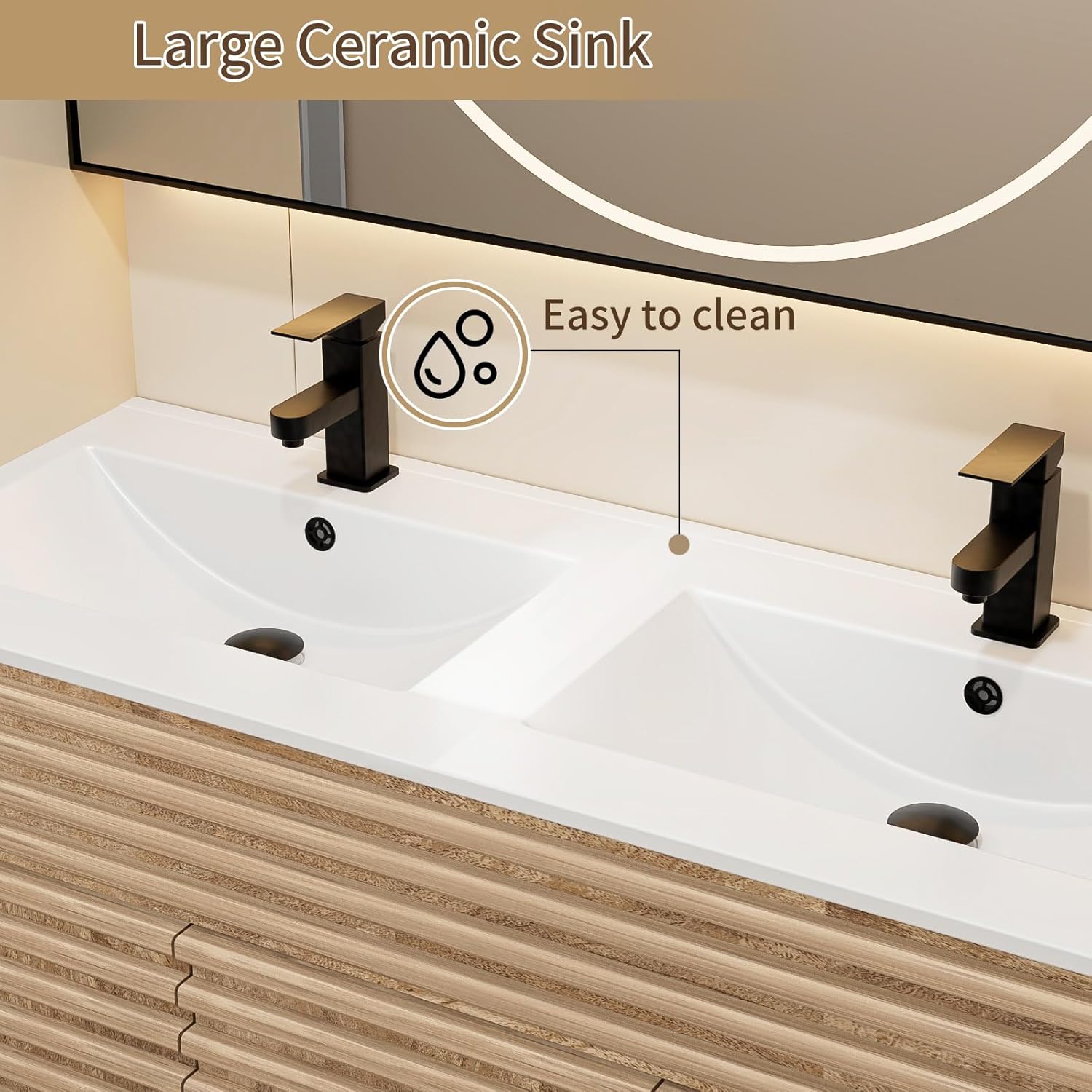 LUCKWIND 48" Bathroom Vanity with Sink Combo, Mid-Century Storage Cabinet with Wood Stripes, Sink and Water Saving Faucet, Walnut