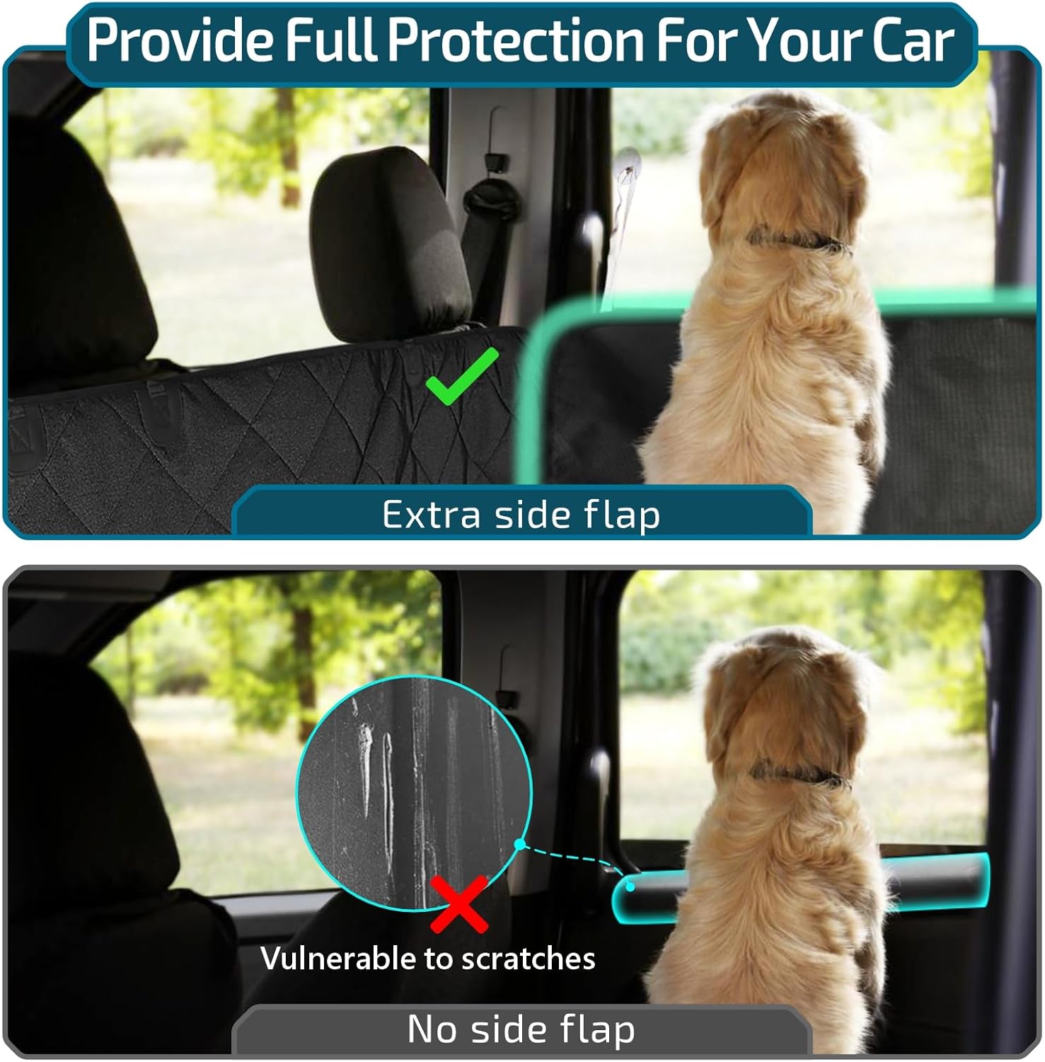 Veckle SUV Cargo Liner for Dogs with Side Flaps, Large (54" x 93") Water Resistant Trunk Cover, Non-Slip Pet Area Protector with Bumper Flap, Universal Fit for SUVs Sedans Vans, Black