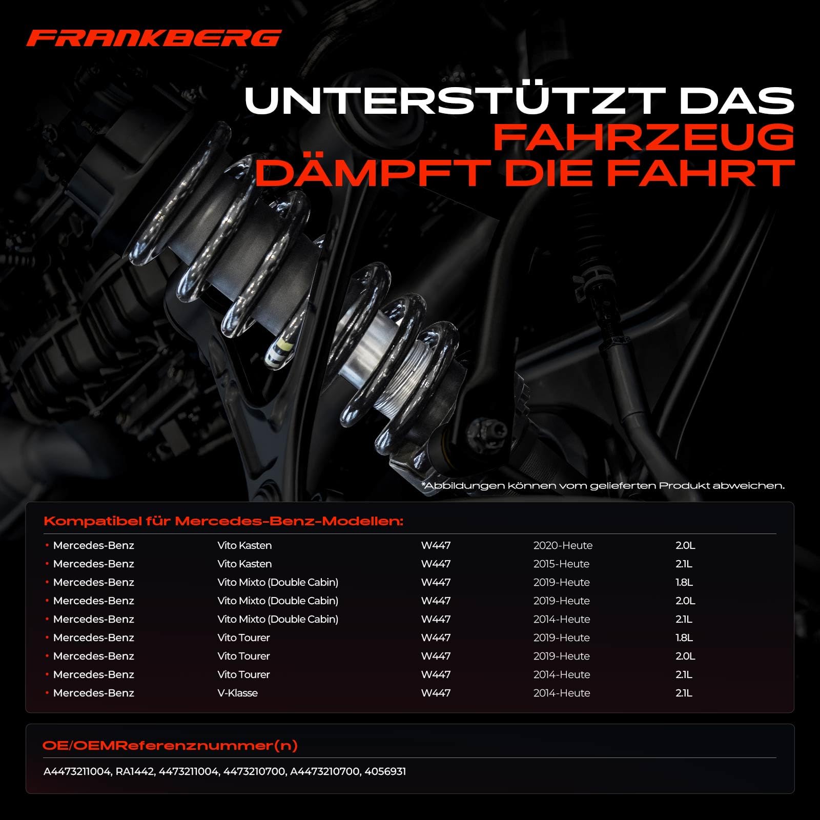 Frankberg 2x Federn Fahrwerksfeder Vorderachse Kompatibel mit V-Klasse W447 V250 BlueTEC/d 4mati.c 2014-2024 Vito Kasten W447 V250 BlueTEC/d 4mati.c 2015-2024 Replace# RA1442