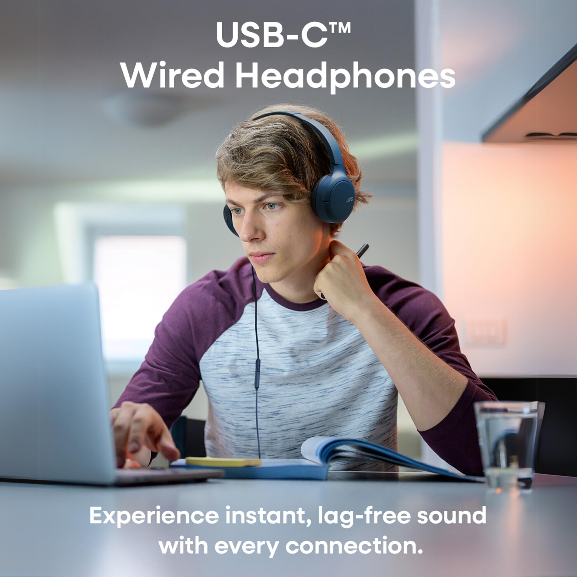 JVC Cuffie over-ear con cavo USB-C con microfono – Comodi padiglioni, chiamate chiare, audio bilanciato – pieghevoli, leggere, anti-groviglio, ideali per lavoro, studio, viaggi