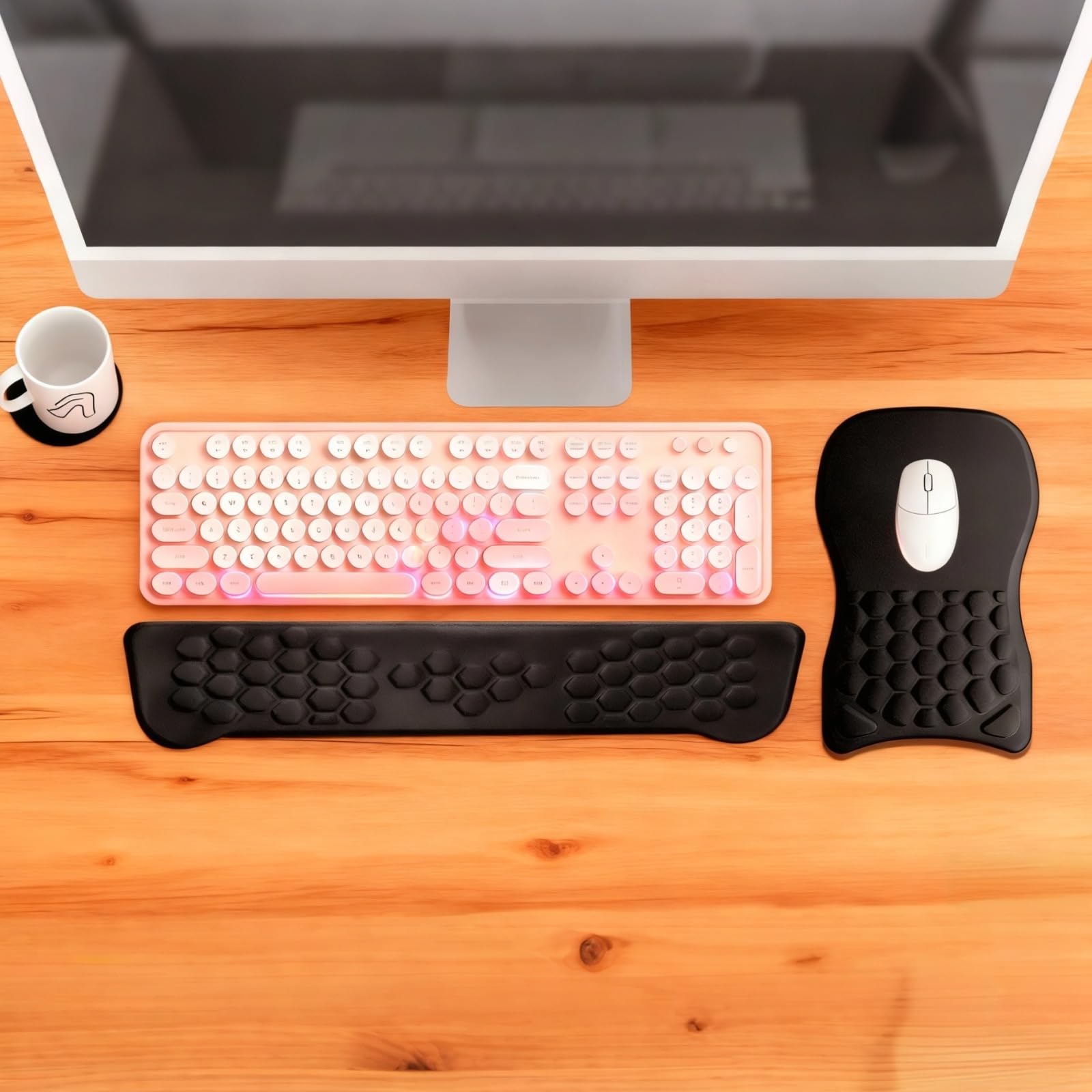 Handgelenkauflage für Tastatur und Mauspad-Set, ergonomische Handgelenkauflage für Tastatur mit Massage-Noppen, Komfort bei Karpaltunnel, inklusive Untersetzer, rutschfeste Basis