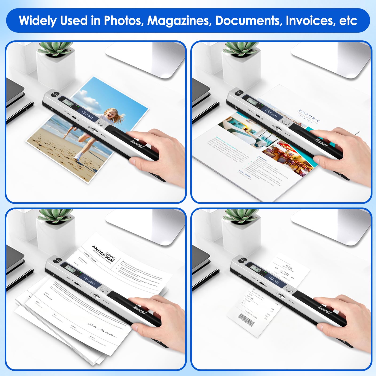 Handheld Scanner Document Scanner, A4 900 DPI High Resolution Colour Photo Portable Scanner, JPG/PDF Format USB 2.0 Mobile Scanner Portable Document Scanner for Documents Receipts Photos — view 5