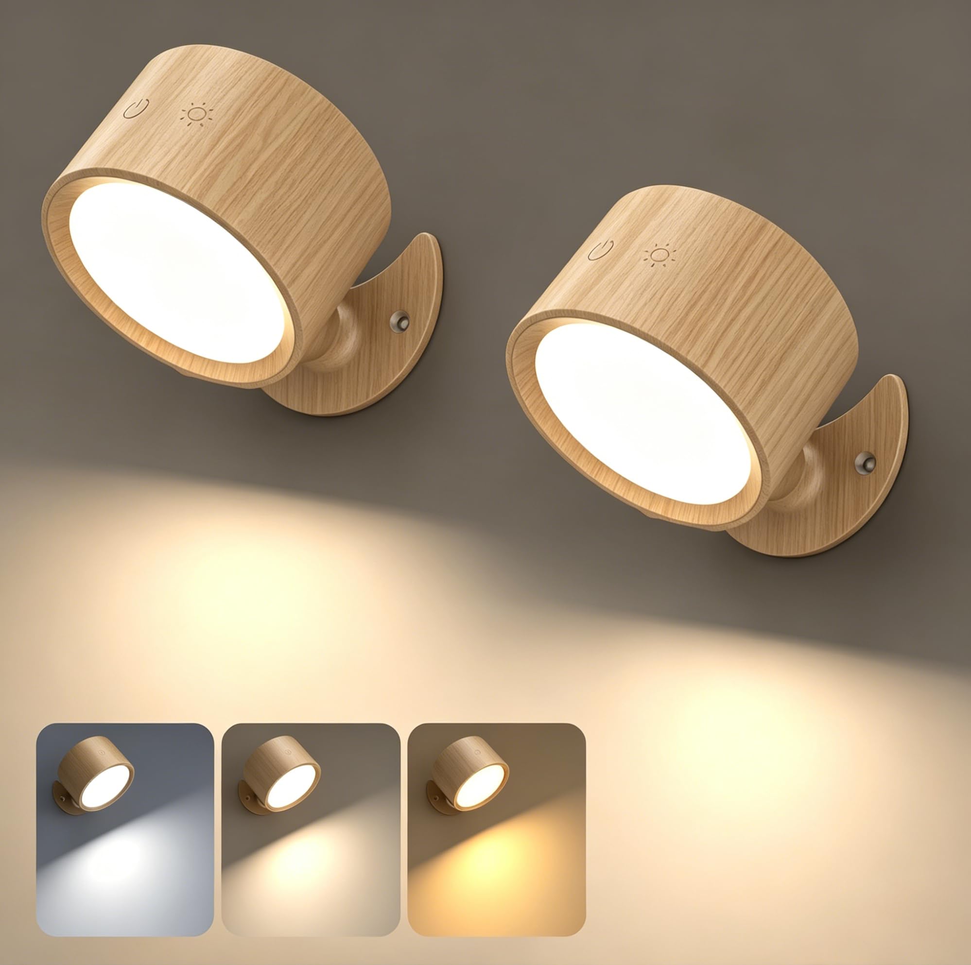 Photo 1 of InfraRay 2PCS LED Wall Lights, Rechargeable Cordless, with Remote(Wood)