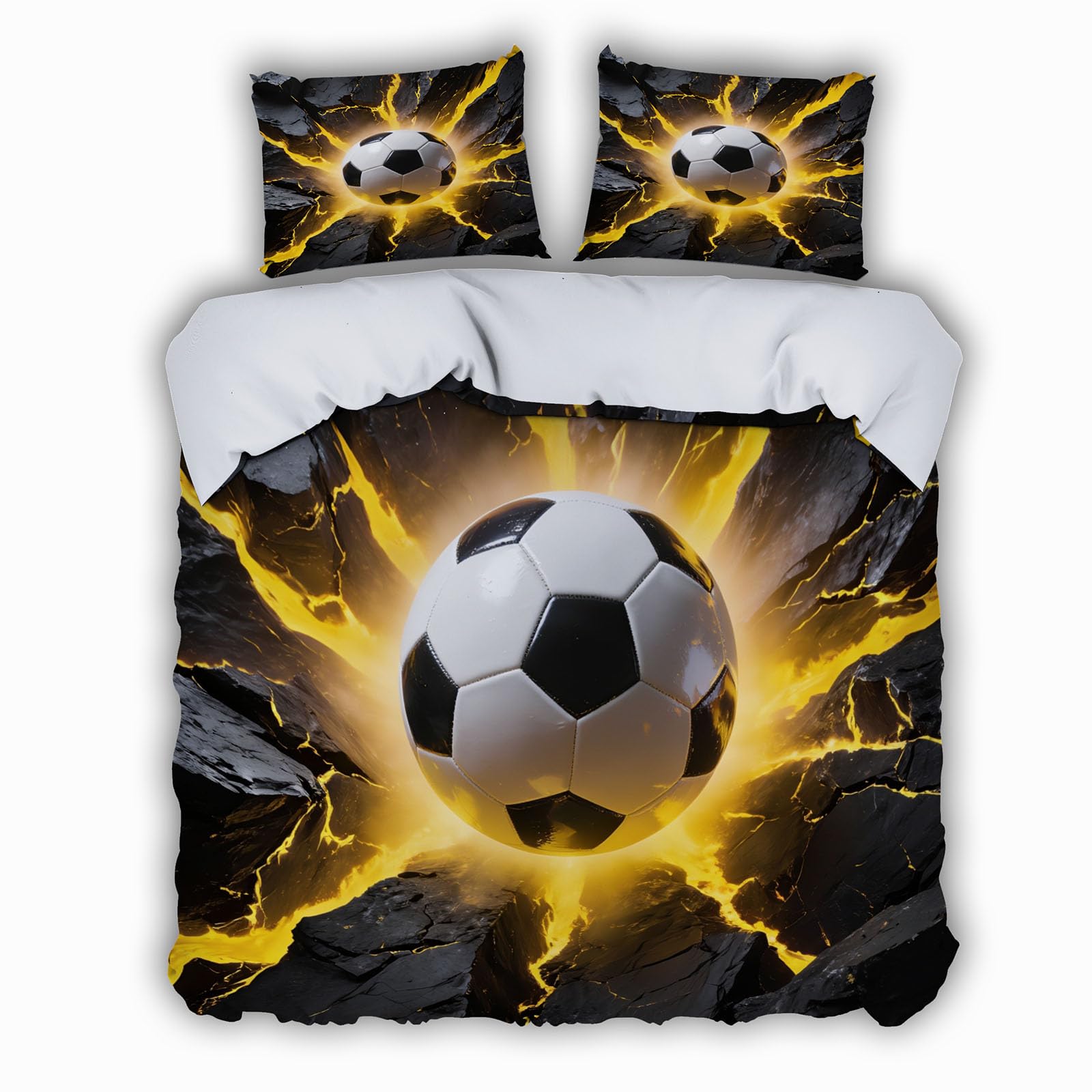 Parure de lit football 3D housse de couette 240x260cm 2 personnes et taies d'oreiller