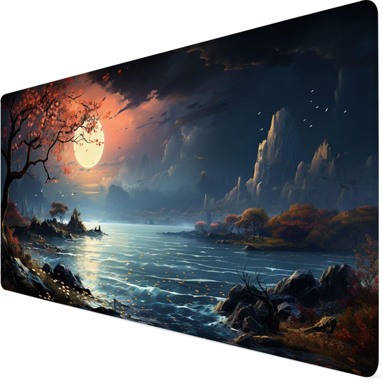 Podkładka pod mysz XXL 1000x500x3mm podkładka pod mysz księżyc podkładka pod mysz ocean poprawia precyzję i szybkość, wodoodporne antypoślizgowe, szyte krawędzie, akcesoria do gier, komputer, prezent