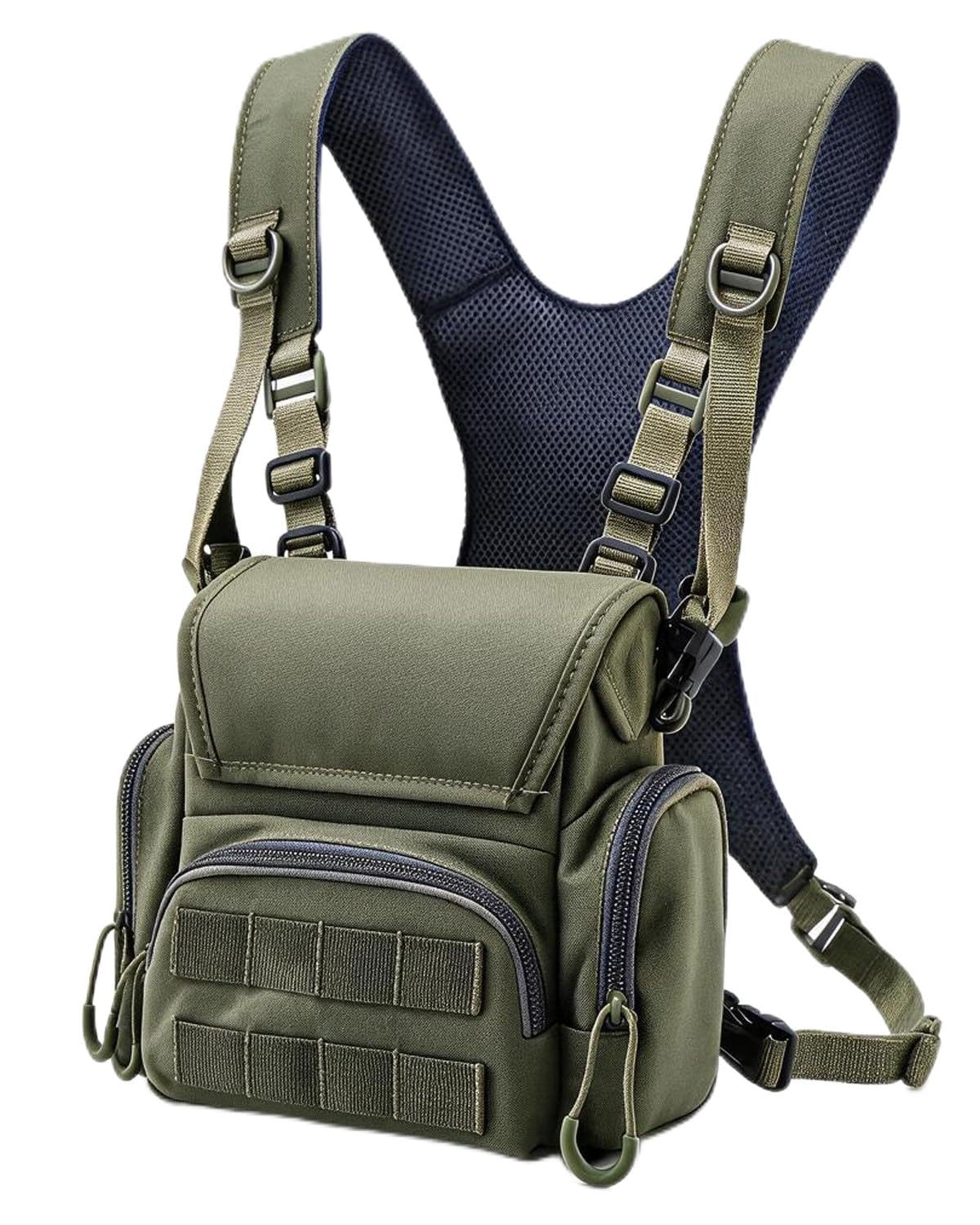 Binocular Harness Chest Pack - Bino Harness Hunting Chest Rig with Pocket | Silent Magnetic Lid Bino Chest Pack - Waterproof Bino Harness with Rangefinder Pouch for Hunting Hiking Bird Watching Outdoor