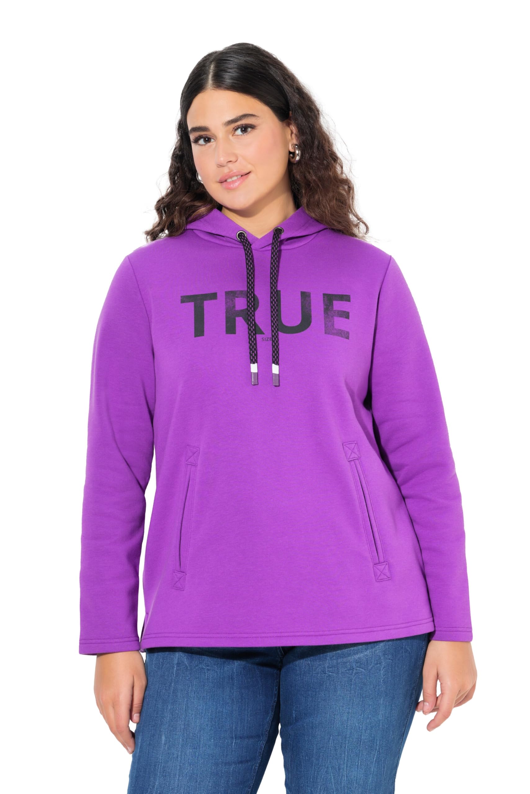 Ulla Popken Damen große Größen Übergrößen Plus Size Hoodie, True, Kapuze, Kordel, Taschen, Langarm 835805