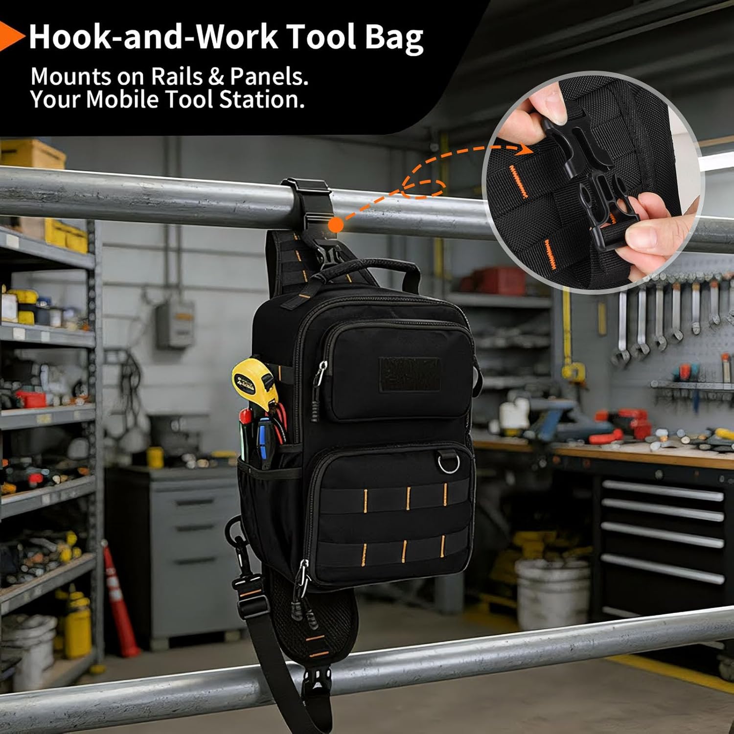 Rexmore Tactical Electrician & HVAC Tool Chest Bag with 3-Point Harness, 15-Pocket 1680D Oxford, MOLLE Webbing, Waterproof Design for Technicians DIY (Black)