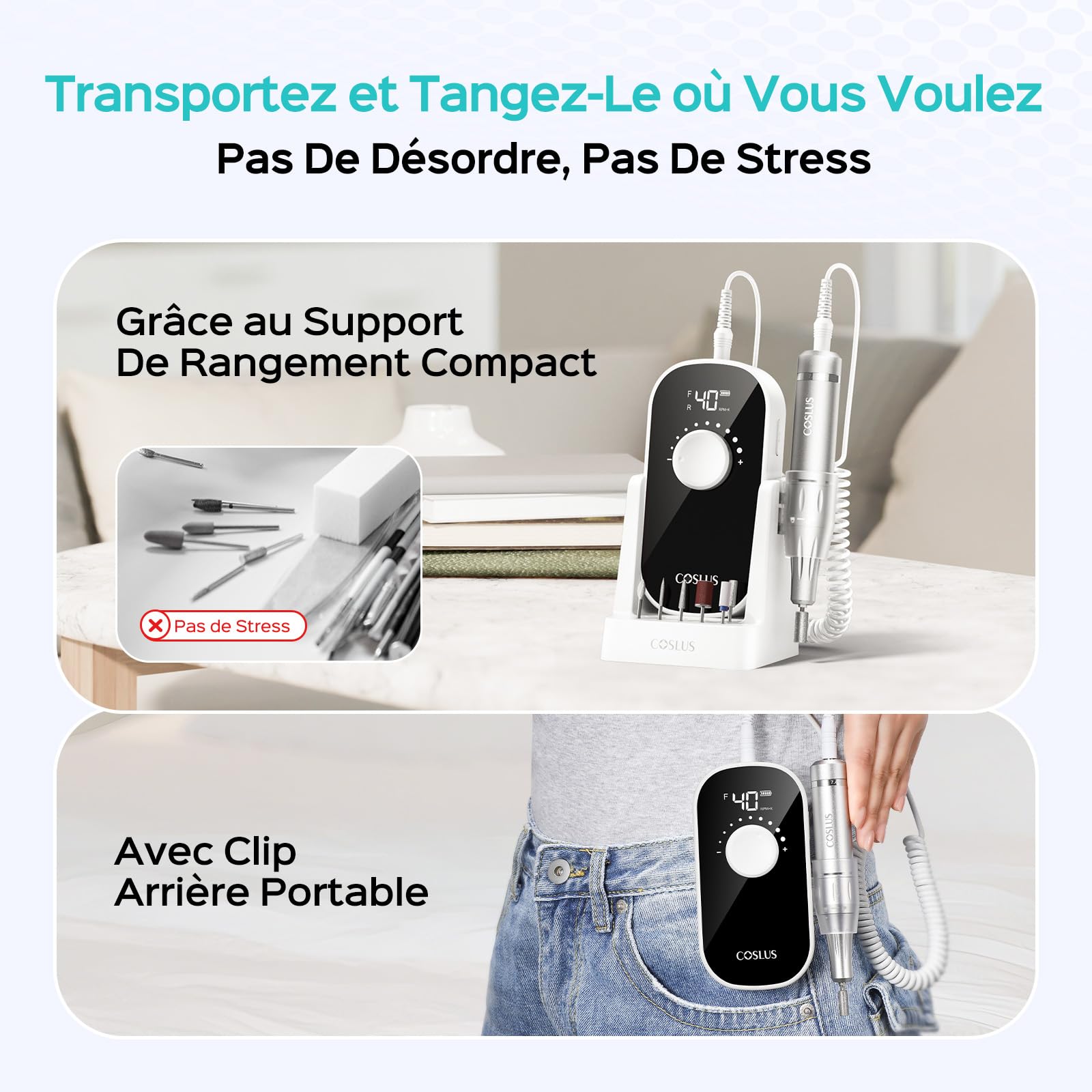 COSLUS E51 Ponceuse Pour Ongles Professionnelle: 40000 RPM Ensemble de Lime a Ongle Electrique 6 en 1 Pour Ongles en Gel et Ongles en Acrylique, Idéal Pour le Salon et La Maison Portable et Silencieux