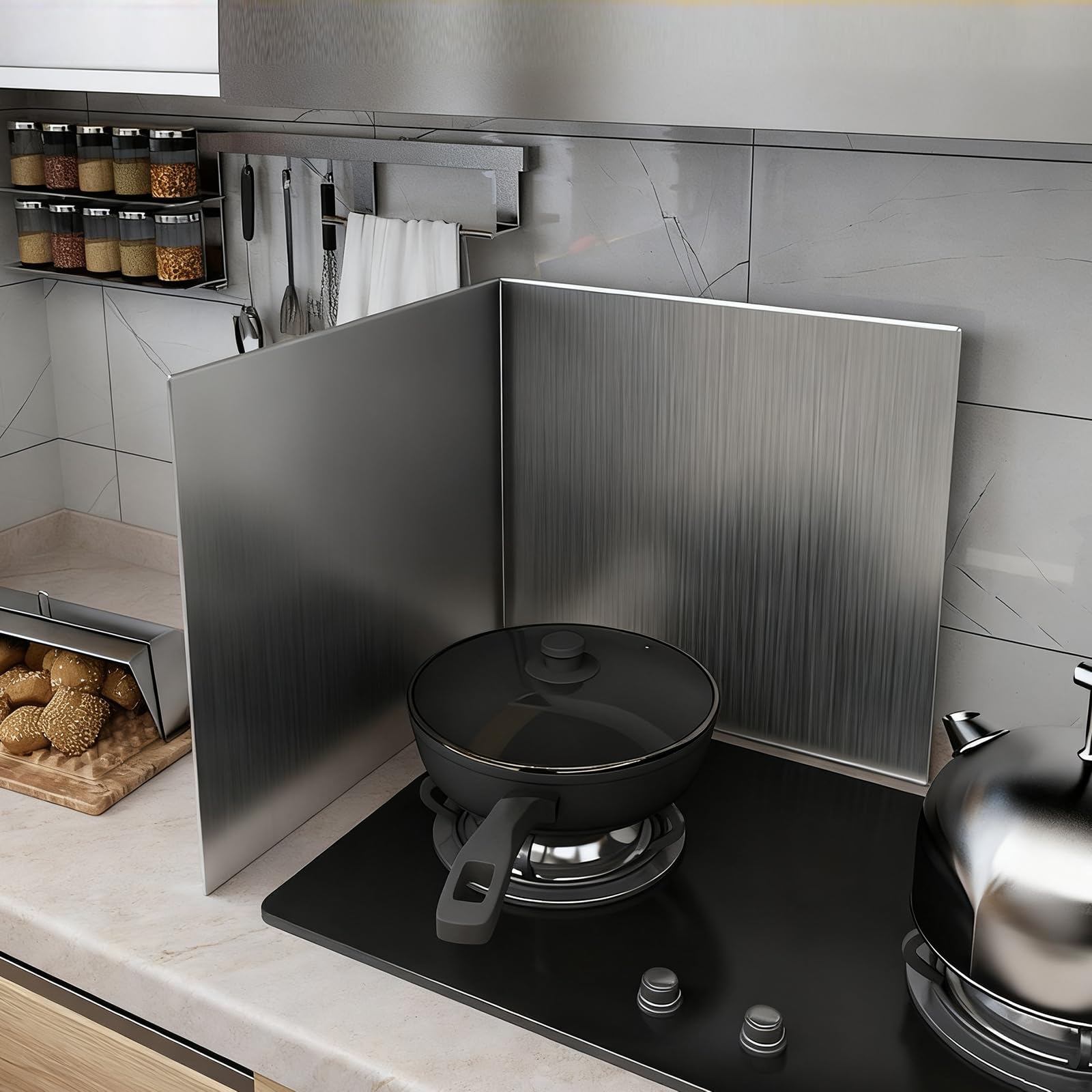 Plaque Anti Projection Cuisine pour Cuisson,Protection Anti-éClaboussures Pliable,CréDence De Cuisine INOX Brossé,Facile à Nettoyer,Aux Cuisines,Salles Manger