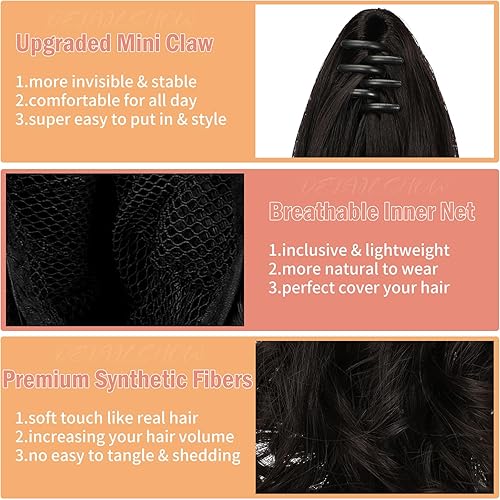 Miniatura 3 de Extensión de cola de caballo de 18 pulgadas, rizado, ondulado, con clip, extensiones de cabello largo sintético para mujer, color marrón oscuro