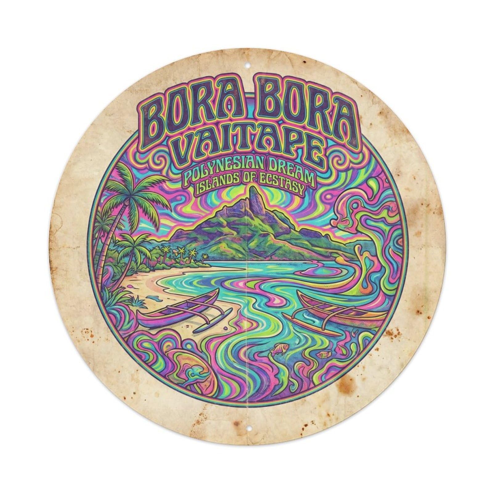 Olyhtr 8X8inch Classic Style Bora Waitape Ocean Coast Bold Psychedelic Metal Tin Sign