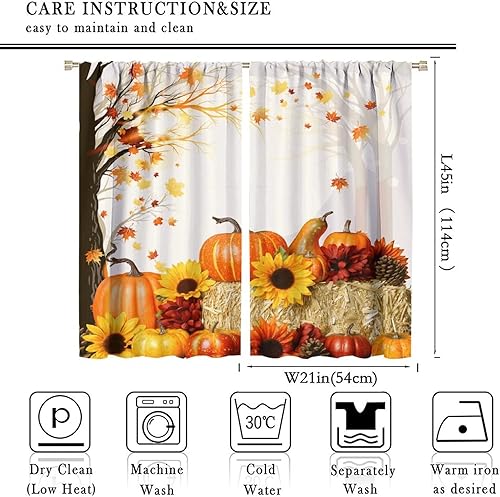 Miniatura 2 de Cortinas opacas de otoño, cosecha de otoño, calabaza, girasol, hoja de arce, caricaturas, decorativas, insonorizadas, para cocina, dormitorio, sala