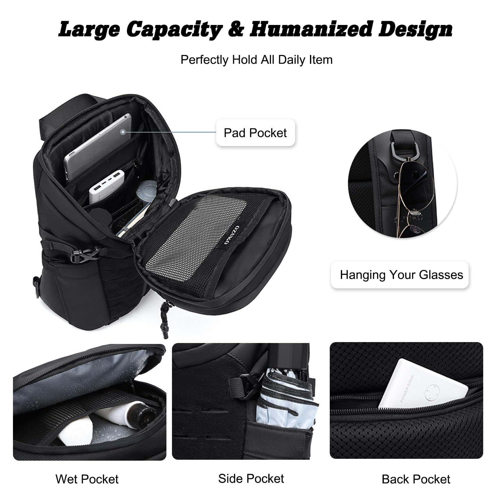 FANDARE Sac poitrine homme Sac bandoulière homme Sacoche homme bandouliere Petite sacoche homme Grande Capacité Sling Bag pour Cyclisme Sport Voyage Excursion
