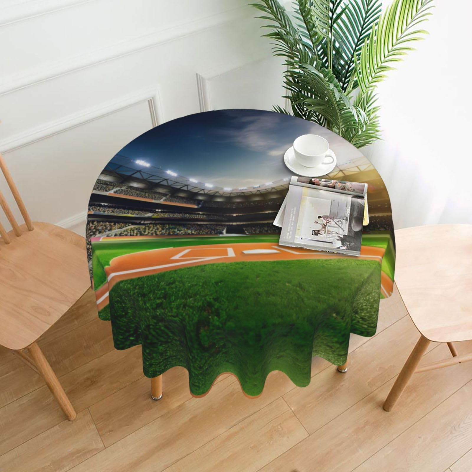 HLSBSSL Green Baseball Field Backdrop Printed round decorative tablecloth, 60 inches, suitable for various tables in the living room, dining room, coffee table, etc.