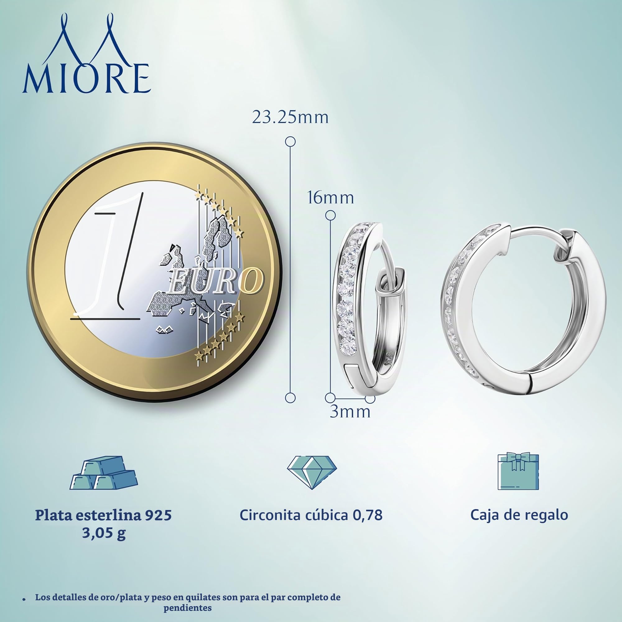 Miore - Pendientes de Aro Mujer con Circonitas Brillantes en Plata de Ley 925 - Plata de Ley 925 Dorados en Oro Amarillo de 18K 750, Pendientes Aro hipoalergénicos.