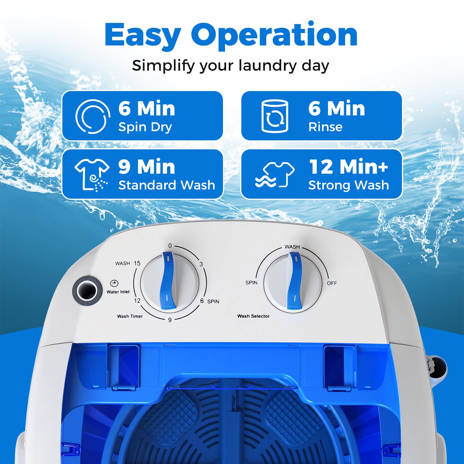 COSTWAY Mini Portable Washing Machine, 5.5 lbs Capacity, Compact Laundry Washer with Spin Tub & Drain Hose, Perfect for Apartment Dorms RV Home (Blue)