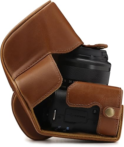 Miniatura 3 de MegaGear Canon EOS M50 - Funda de piel sintética para cámara, diseño siempre listo con acceso a la batería, lente de 0.591-1.772 in, color marrón