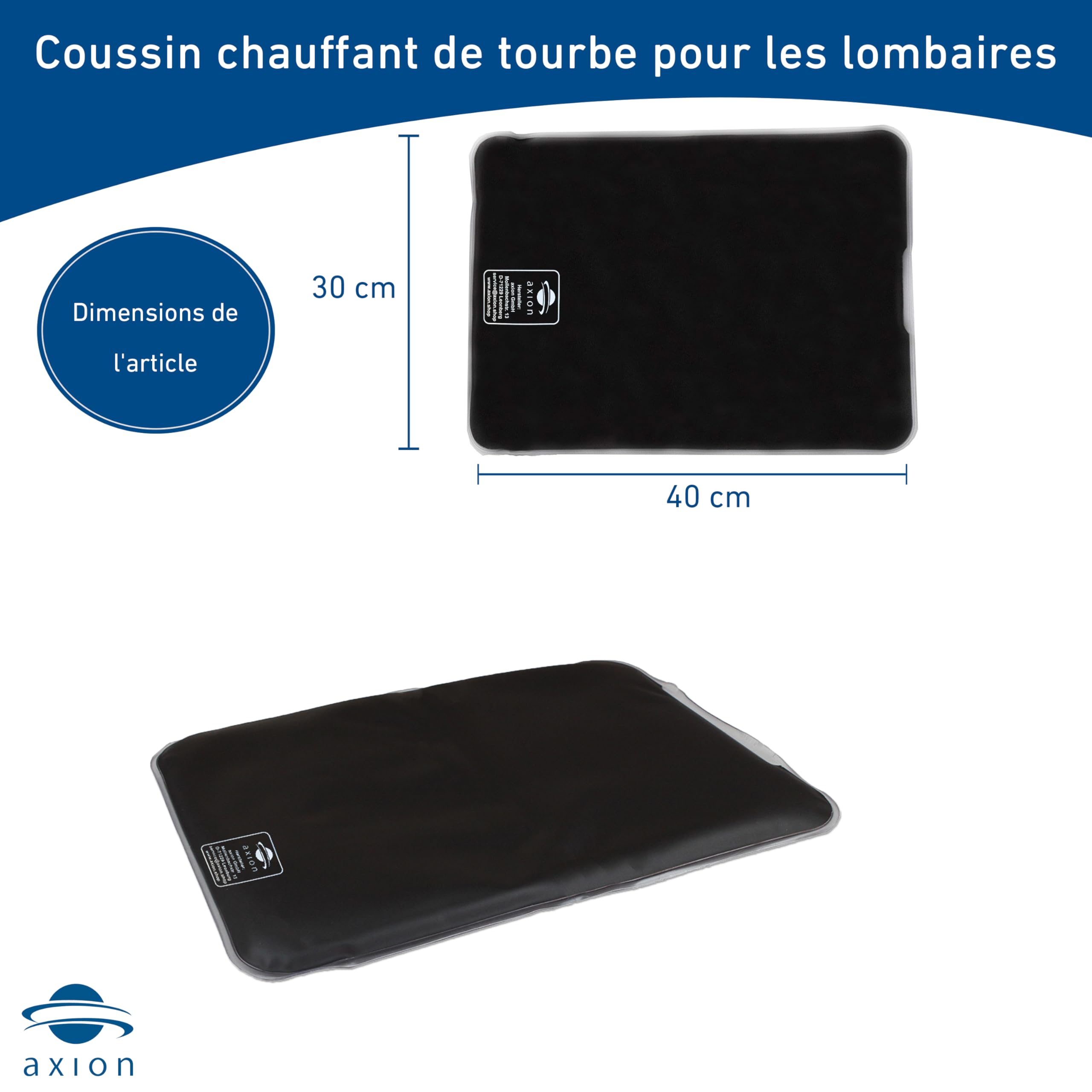 Bouillotte à la tourbe axion | Grand coussin chauffant pour micro-ondes | Taille rectangulaire 30x40 cm | Chaud/Froid