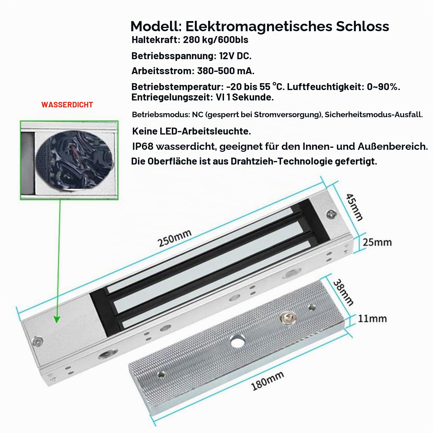 YAVIS Kit Zugangskontrollsystem TUYA WiFi Türöffner, Touch Fingerabdruck Tastatur mit Bildschirm Wasserdicht NFC, Elektrisches Magnetverschloss 280kg, RFID 125KHz/13,56MHz, DC 12V Netzteil, Türglocke