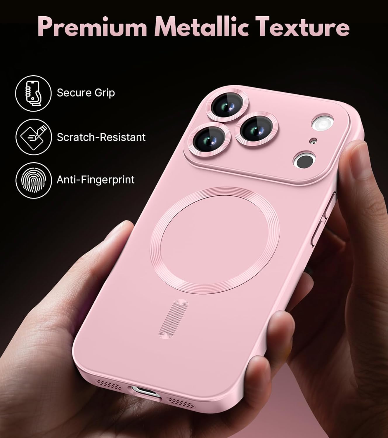 HJHStar Magnetic Case for iPhone 17 Pro Max - MagSafe Compatible, Military-Grade Drop Protection Bumper with Camera Lens Protector, Slim Shockproof Phone Cover for Girls, Matte Metallic Pink - Image 3