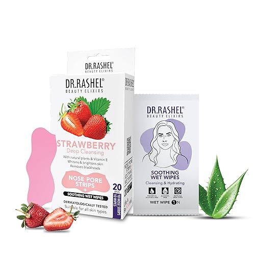 DR.RASHEL Tiras de poros de nariz de fresa para limpieza de poros, eliminación instantánea e indolora de puntos negros  Tiras eliminadoras de puntos