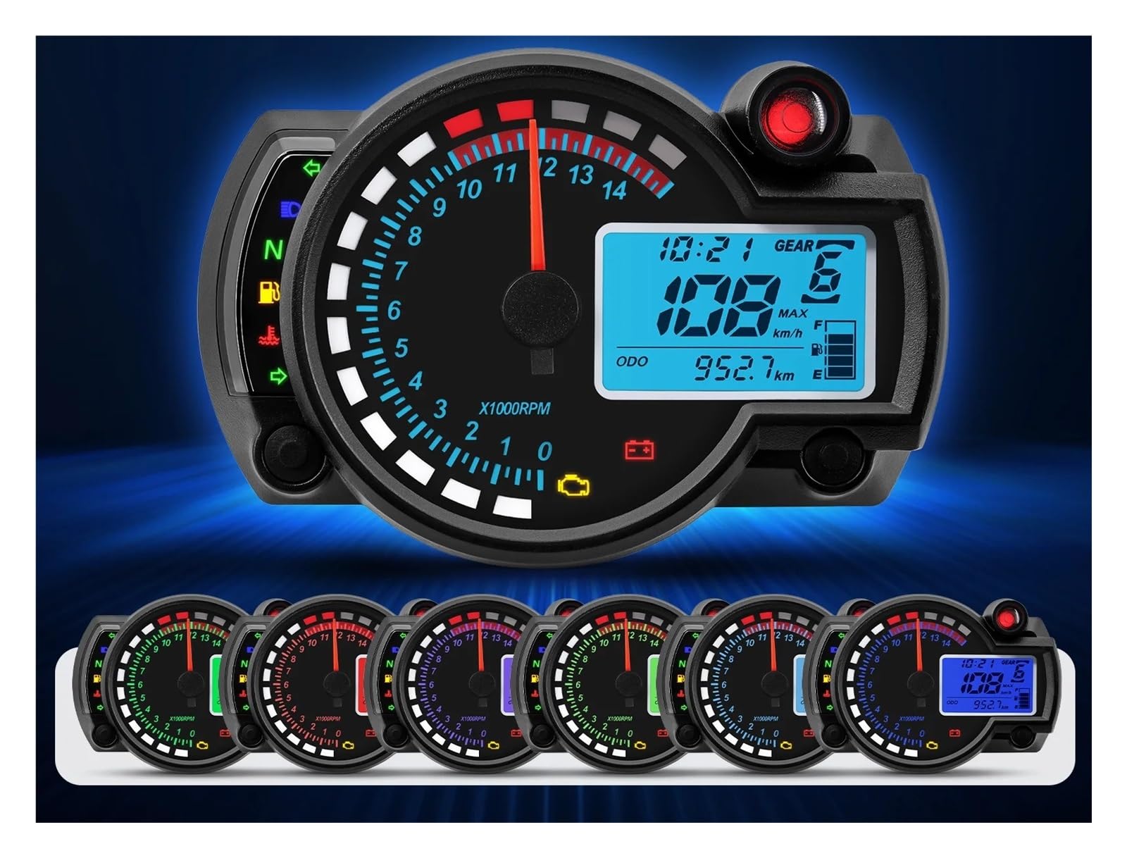 Velocímetro Digital para de alarma | Medidor de tablero de motocicleta de 12 V, odómetro digital de 7 colores, tacómetro con lámpara de alarma