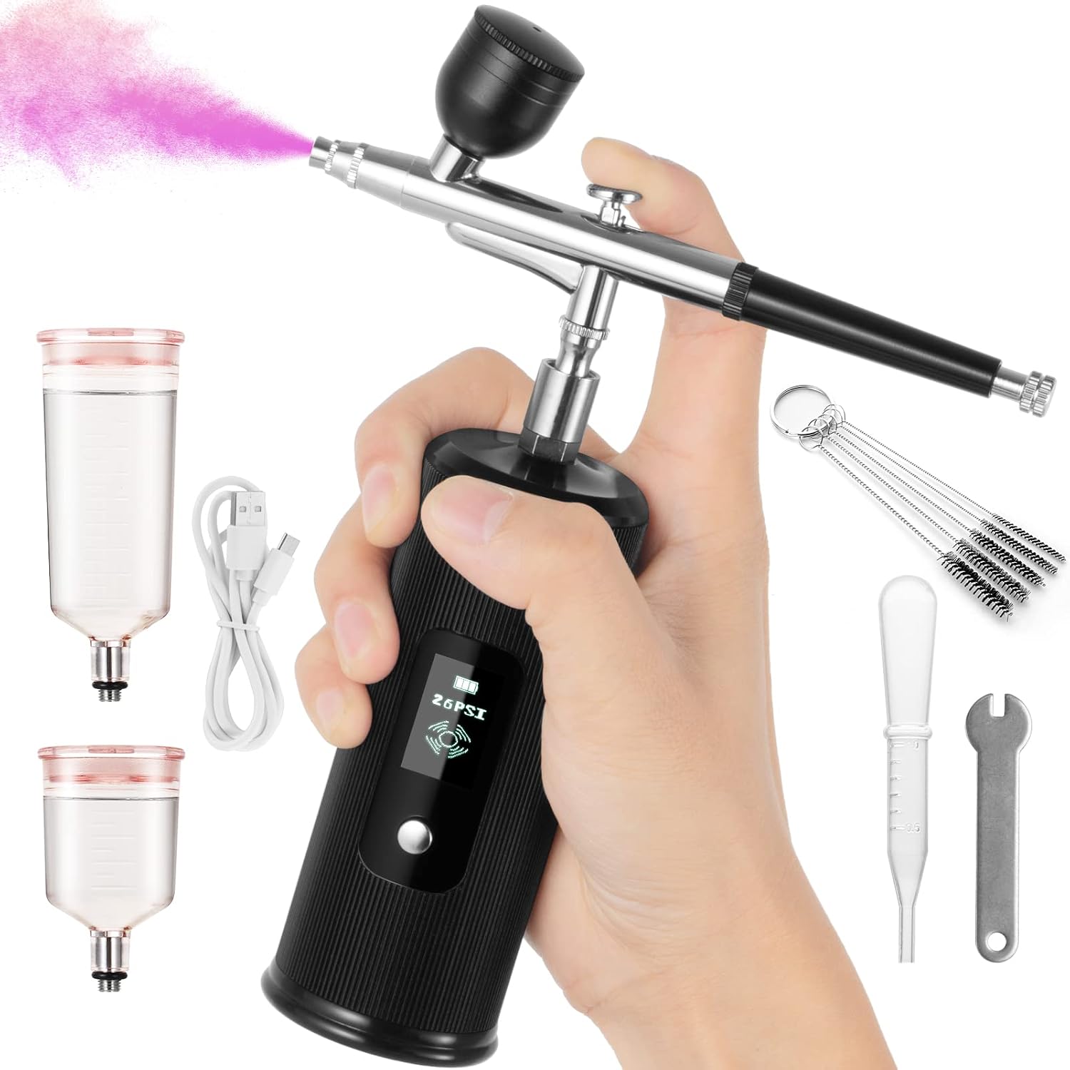 Kit De Aerógrafo Portátil Recargable - Con Compresor, 3 Niveles De Velocidad, Para Maquillaje Y Manualidades