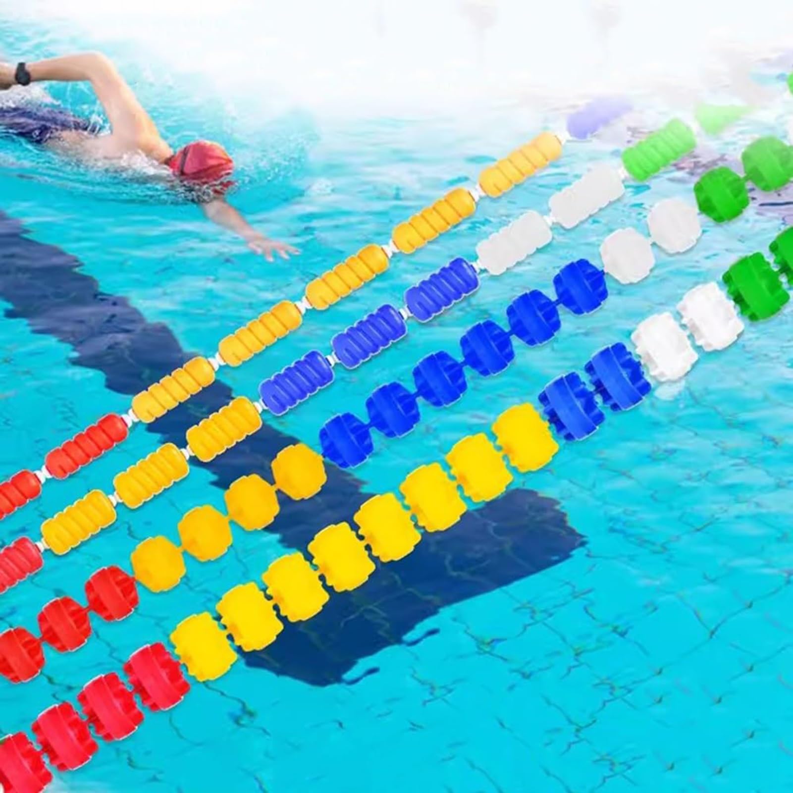 Línea de flotador de piscina, cuerda de alambre de acero con flotadores de flotabilidad, divisor de piscina para uso en interiores y exteriores