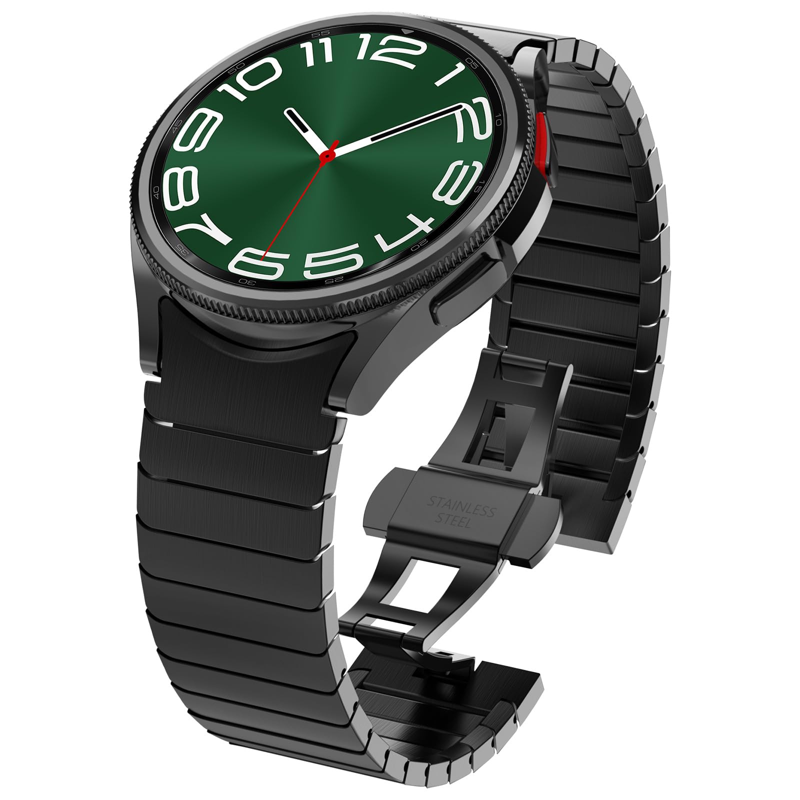 WINGLE Compatible for Galaxy Watch 6 Classic 47mm Band Galaxy Watch 5 Pro 6 Band Samsung Galaxy Watch 4 Classic/4 Band 43mm 45mm 44mm 40mm 46mm 42mm for Men No Gap Stainless Steel Metal Bands, Black