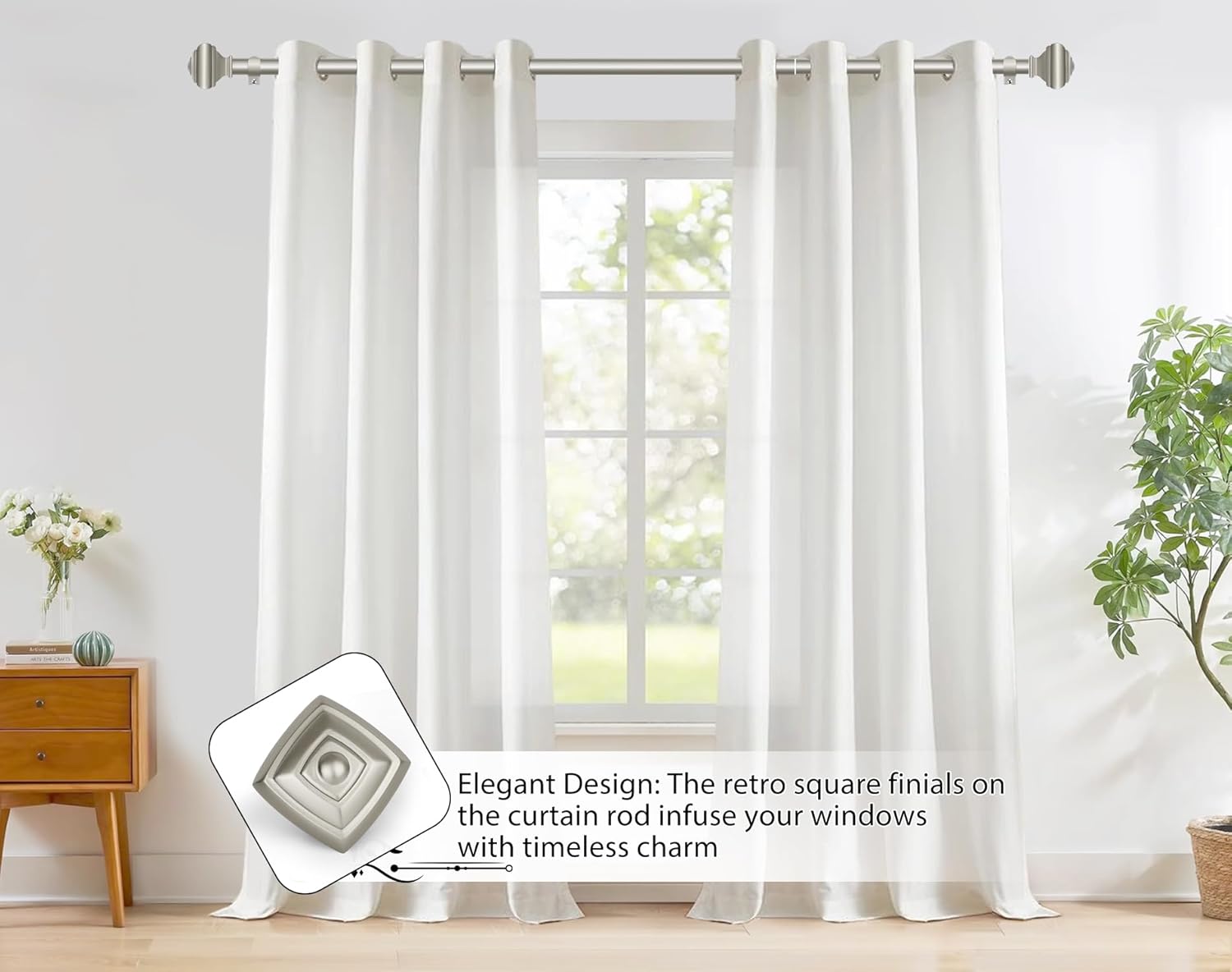 Adjustable Curtains Rods for Windows 48 to 84 Inch,USFOOK 7/8 Inch Splicing Single Curtain Pole Set, Decorative Drapery Rods 32 to 86 Inch for Home, Antique Silver Square Finials