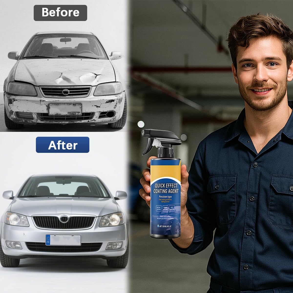 Car Coating Agent Spray, 3 in 1 High Protection Vehicle Quick-Acting Coating Agent Spray, Multifunctional Automotive Scratch Wax Polish Waterless Wash, Universal for SUV RV Truck