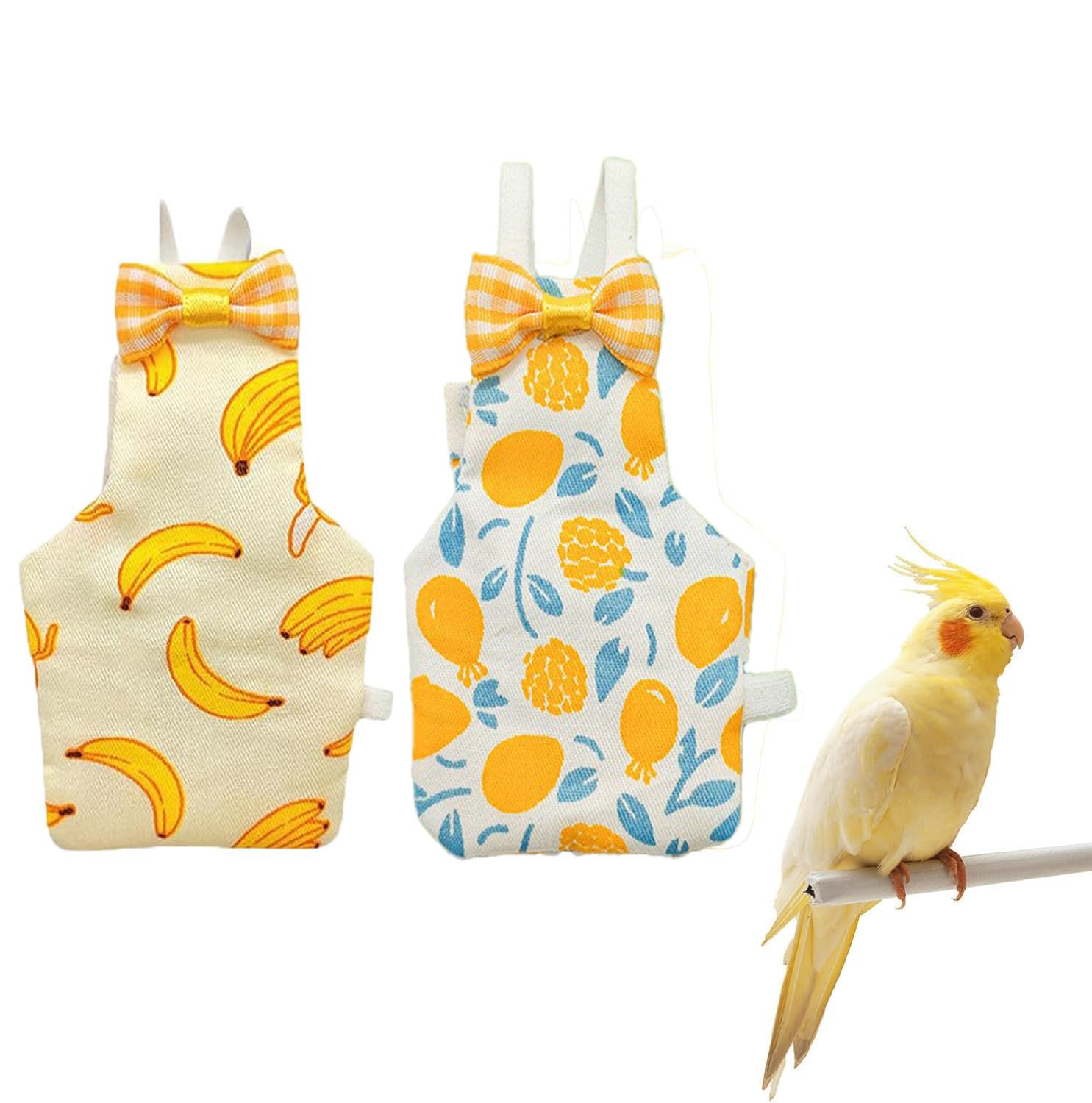 2 pcs Bird Diaper, 2-Pack Parrot Diaper Set with Adjustable Straps, Lightweight and Washable Bird Diapers for Cockatiels, Budgies, and Small Parrots, Size L (Yellow and Blue, L, 2, Count)