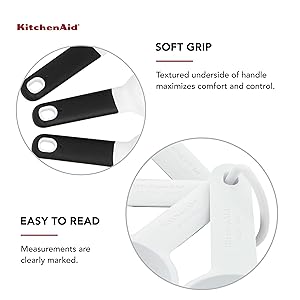 KitchenAid Universal Easy To Read Measuring Cup and Spoon Set with Soft Grip Handle for Maximum Control, Hang Hole and Nesting For Easy Storage, Dishwasher Safe, 9 Piece, White
