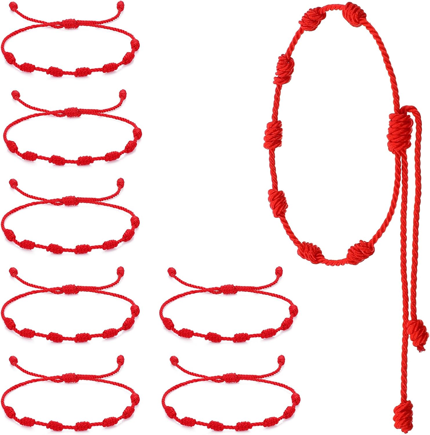 8pcs Red String Bracelet Set - Adjustable Red Bracelet for Protection, Reds Strings Bracelets Protection, 7 Knot Braided Cord for Luck and Friendship