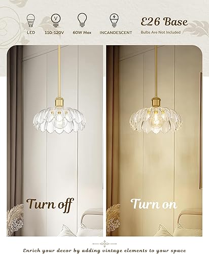 Miniatura 2 de FEMILA Paquete de 2 lámparas vintage, luces colgantes de cristal con flores, isla de cocina, candelabro antiguo dorado cepillado, lámpara colgante