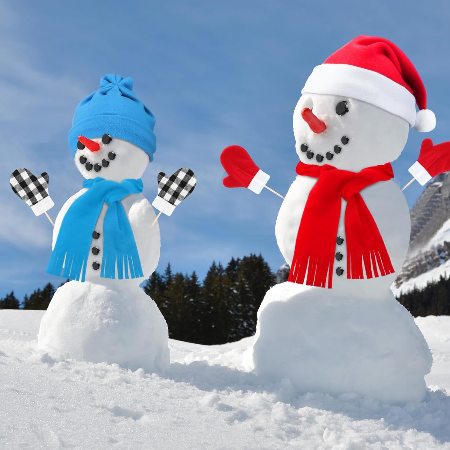 Liitrsh 96 Pcs Snowman Kit Decorating Winter Snowman Building Kits Fun Outdoor DIY Making Craft Snow Toys Accessories for Snow Family Outdoor Play Decoration Gift, 6 Sets(Round Hat)