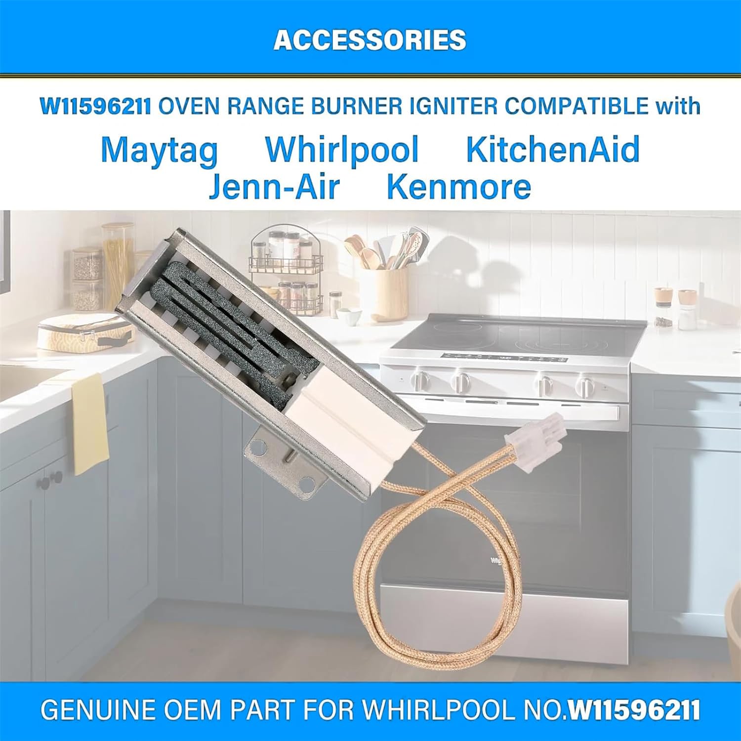 W11596211 P7432P143-60 Gas Range Oven Igniter For Whirlpool Maytag,Kitchen Aid Ovens Excellent Part Replaces W11532055 7432P143-60 74007965 AP7193202 PS11744546