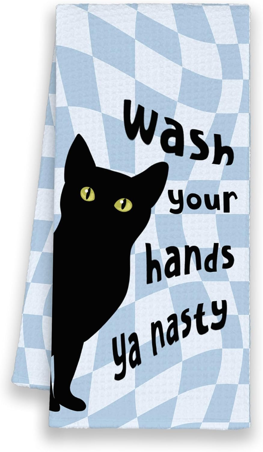 Funny Blue Black Cat Bathroom Kitchen Towels Gifts for Cat Lovers, Wash Your Hands Hand Towels for Bathroom, Cute Trendy Preppy Decorative Dish Towels Decor for Kitchen Dorm 16x24in