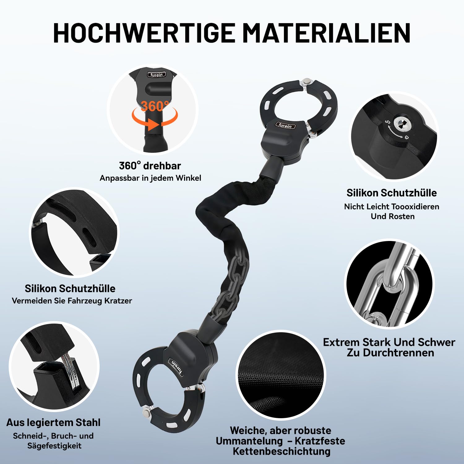 Antivol pour scooter électrique 8 mm - Antivol de menottes - Antivol - En silicone - Protection contre les rayures - Résistant aux coupures - Antivol - Pour scooter électrique - Moto - Noir