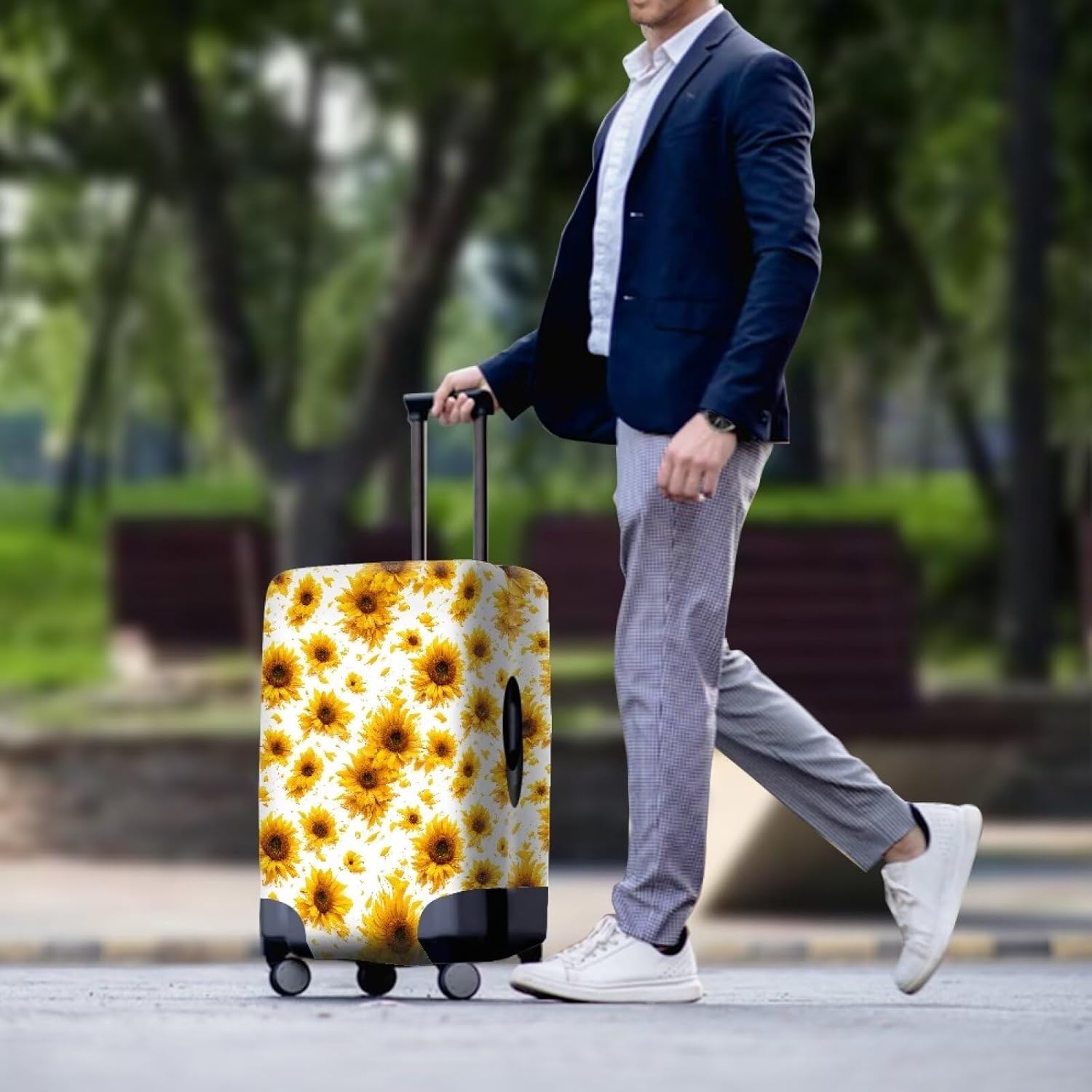 Sunflower Pattern Luggage Covers Watercolor Sunflowers Dustproof Suitcase Cover Fits 18-32 Inch for Trolley Baggage Hiking Holiday -XL