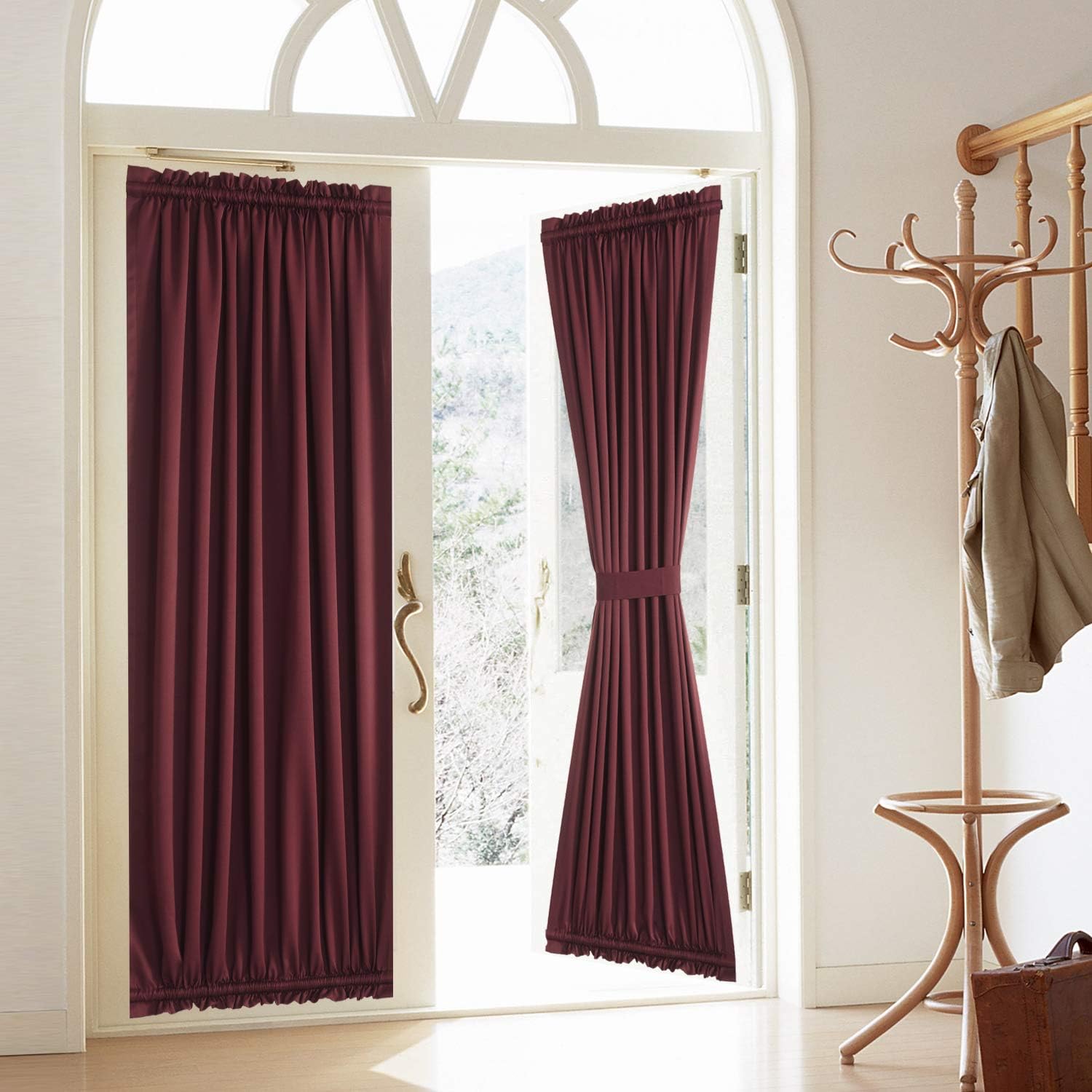 Rose Home Fashion Blackout Door Curtain,Elegance French Door Curtains for Privacy,Thermal Insulated Door Curtain Panels,Room Darkening Door Window Curtain (50 inchx72 inch 2pcs: Burgundy),Brugundy